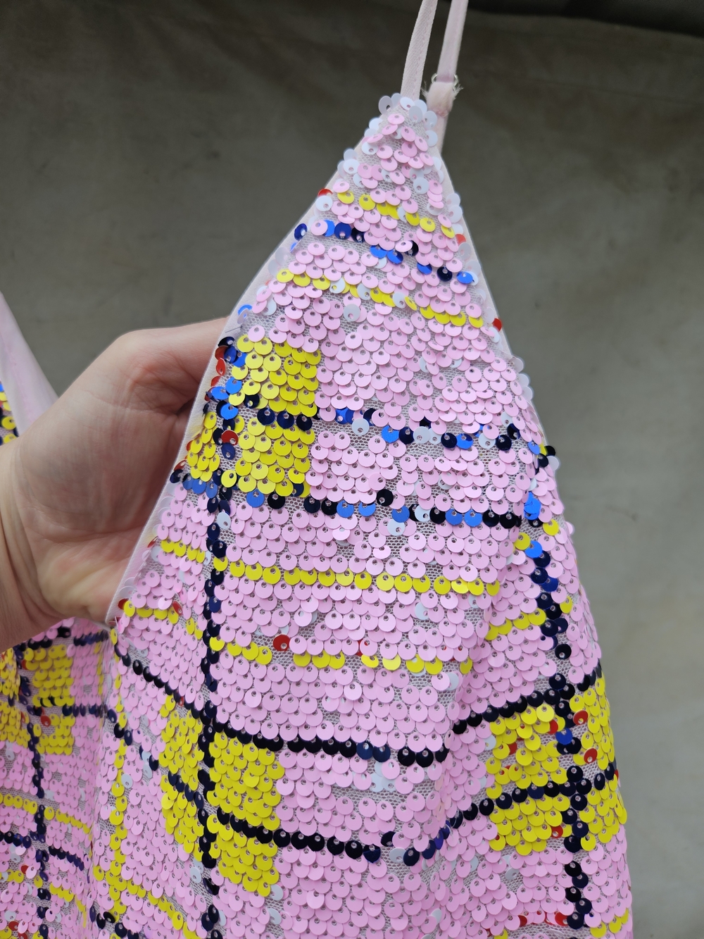 Pink Sequined Slip Dress with Yellow Check Detail By Buddy Love ❤️ Medium - Picture 2 of 9